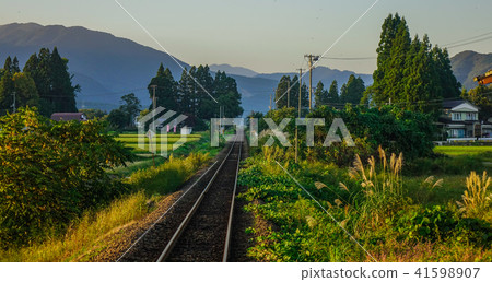 Rail track at countryside in Hokkaido, Japan 41598907