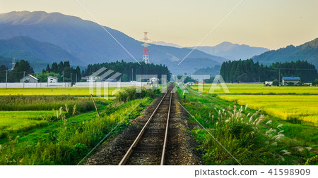 Rail track at countryside in Hokkaido, Japan 41598909