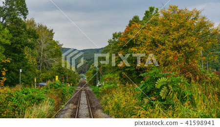 Rail track at countryside in Hokkaido, Japan 41598941