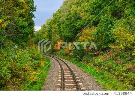 Rail track at countryside in Hokkaido, Japan 41598944