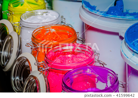 colorful of paint in tee shirt factory 41599642