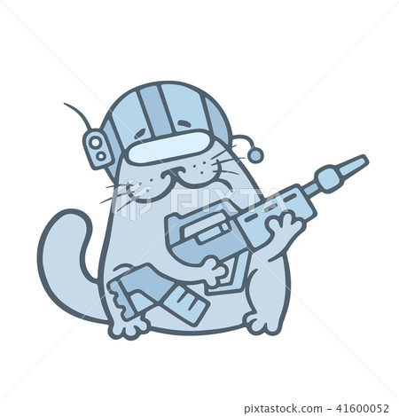 cute fat cat is futuristic fighter. vector 41600052