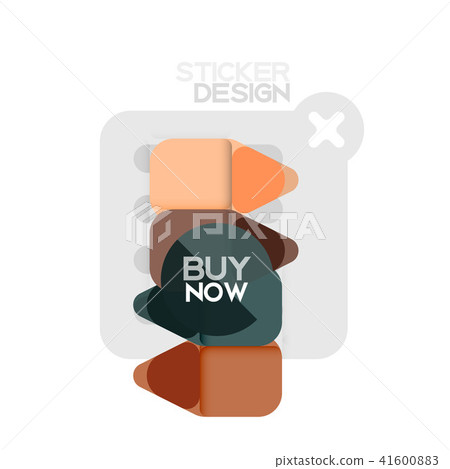 Flat design triangle arrow shape geometric sticker icon, paper style design with buy now sample text Flat design triangle arrow shape geometric sticker icon, paper style design with buy now sample text 41600883