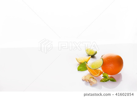 Fresh citrus orange, lemon, lime and mint on a white background 41602854