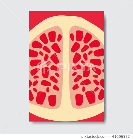 cut garnet template card, slice fresh fruit poster on white background, magazine cover vertical 41606552