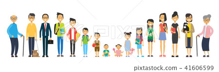 multi generation family on white background. Parents and grandparrents, teens and children, tree of 41606599