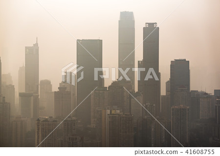 Big city skyline in smog 41608755