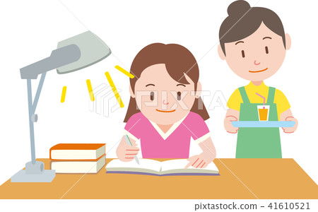 Girl studying for taking the exam until late in the summer Summer 41610521
