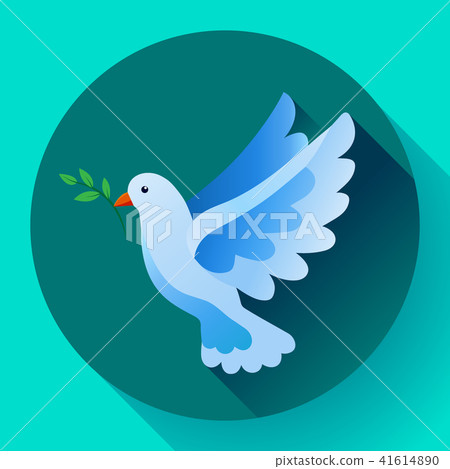 Blue dove with branch peace icon. Flying blue bird and peace concept. Pacifism concept. Free Flying 41614890