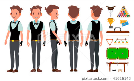 Snooker Player Male Vector. Billiard. Sport Theme. Gambling Table. Isolated Flat Cartoon Character 41616143
