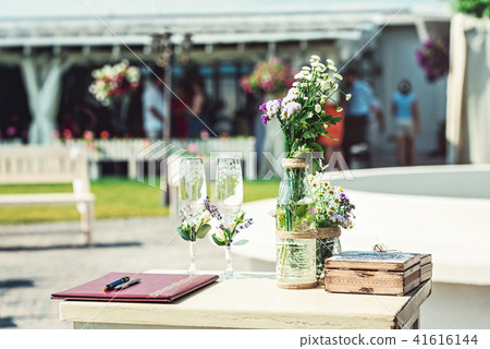 beautiful vintage wedding ceremony outdoors. Summertime. 41616144