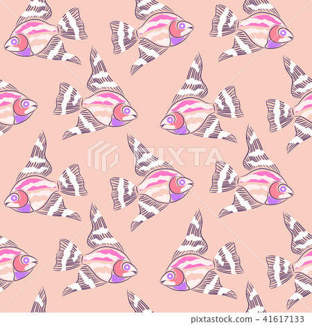 Fish pink embroidered abstract seamless pattern. - Stock Illustration ...