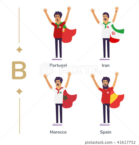 World competition. Soccer fans support national teams. Football fan with flag. Portugal, Iran World competition. Soccer fans support national teams. Football fan with flag. Portugal, Iran 41617752