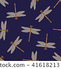 Seamless pattern Beige dragonflies on a dark blue background 41618213