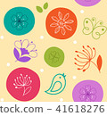 Colorful seamless pattern cute flower, bird and butterfly on circles 41618276