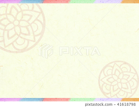 韓紙頂部和底部有彩色帶的背景圖像，上面刻有韓國傳統圖案。 41618798