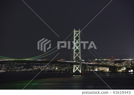 兵庫縣淡路島 明石海峽大橋夜景 照片素材 圖片 圖庫