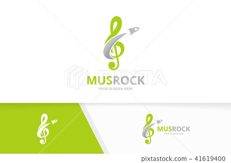 Vector treble clef and rocket logo combination. Music and airplane symbol or icon. Unique sound and 41619400
