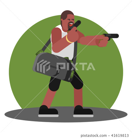 Man with gun and a bag of cash Man with gun and a bag of cash 41619813
