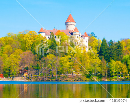 Chateau Konopiste reflected in the water, Central Bohemia, Czech Republic 41619974
