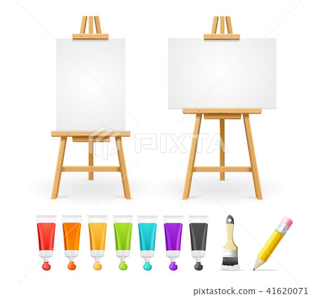 Board Easel Blank Empty Template and Painting Accessories Set. Vector 41620071