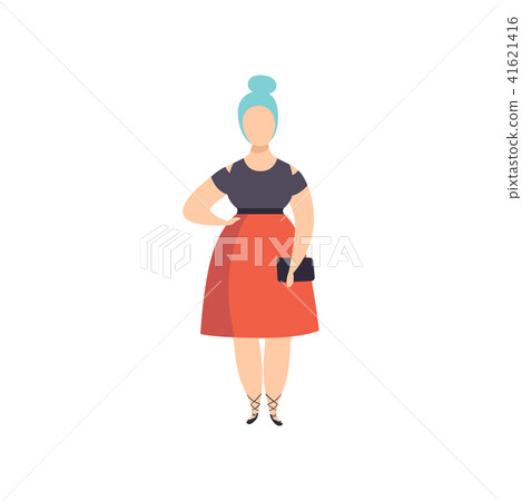 Curvy, overweight fashionable girl with blue dyed hair, beautiful plus size fashion woman, body 41621416