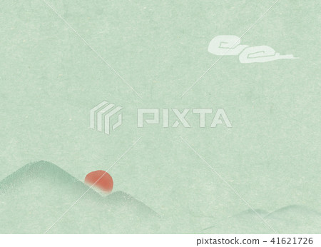 A traditional illustrative background of Korea in which the jade, the mountains, the sun, and the clouds are depicted. 41621726