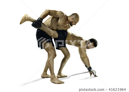 Two professional boxer boxing isolated on white studio background Two professional boxer boxing isolated on white studio background 41621964