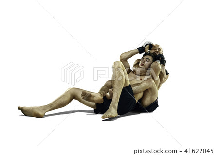 Two professional boxer boxing isolated on white studio background Two professional boxer boxing isolated on white studio background 41622045