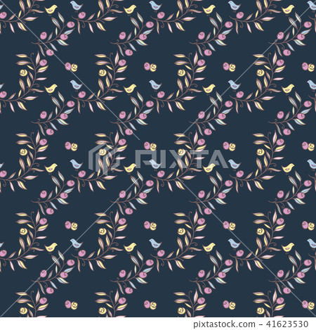 Vintage Floral Seamless Background with Birds 41623530