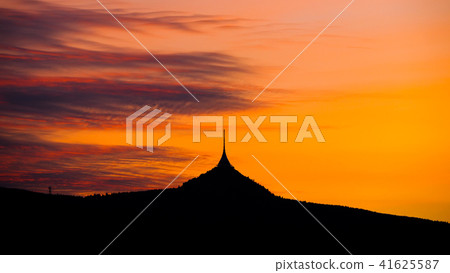 Silhouette of Jested mountain at sunset time, Liberec, Czech Republic 41625587