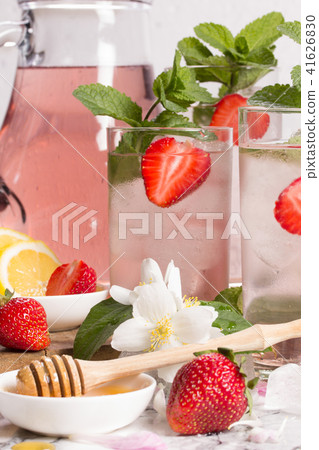 Drink strawberry with mint in glasses Drink strawberry with mint in glasses 41626830