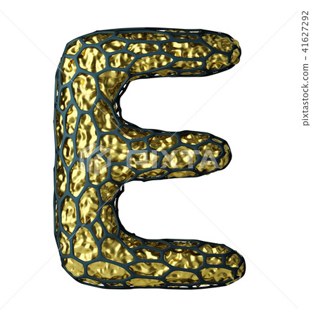 Golden shining metallic 3D with black cage symbol capital letter E - uppercase isolated on white Golden shining metallic 3D with black cage symbol capital letter E - uppercase isolated on white 41627292