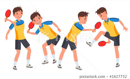 Table Tennis Male Player Vector. Playing In Different Poses. Game Match. Silhouettes. Man Athlete 41627732