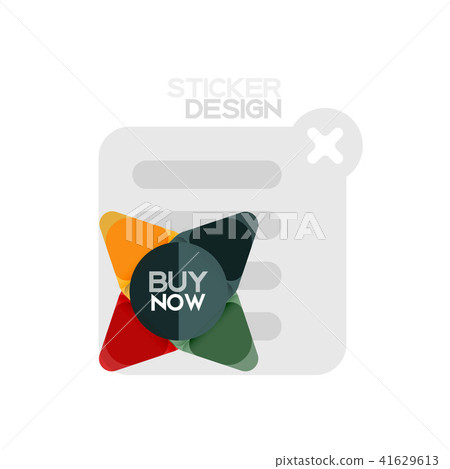 Flat design triangle arrow shape geometric sticker icon, paper style design with buy now sample text 41629613