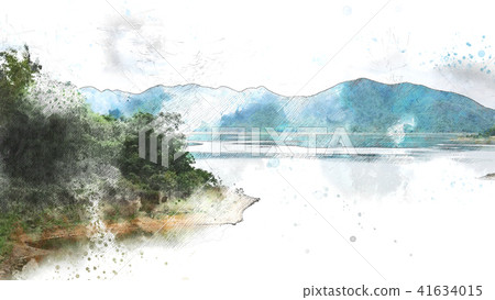 Mountain hill on watercolor painting background. 41634015