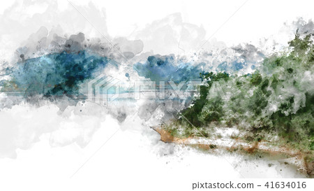 Mountain hill on watercolor painting background. Mountain hill on watercolor painting background. 41634016