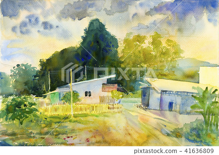 Watercolor landscape painting of countryside Watercolor landscape painting of countryside 41636809