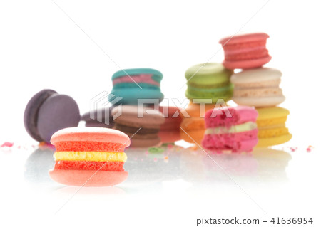 Colorful french macarons on white background. Colorful french macarons on white background. 41636954