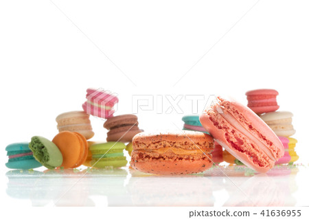 Colorful french macarons on white background. Colorful french macarons on white background. 41636955