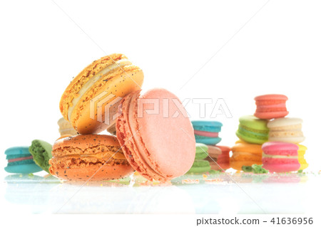 Colorful french macarons on white background. Colorful french macarons on white background. 41636956
