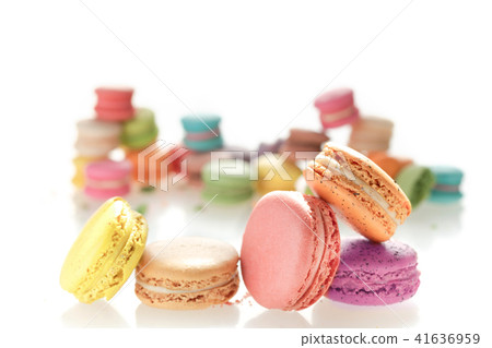 Colorful french macarons on white background. Colorful french macarons on white background. 41636959