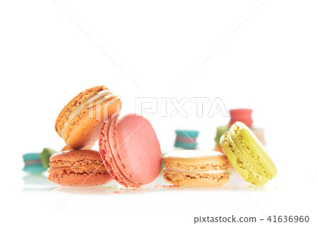 Colorful french macarons on white background. Colorful french macarons on white background. 41636960