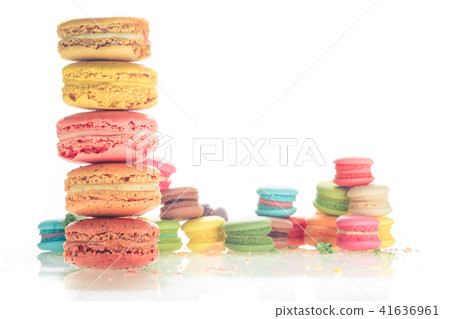 Colorful french macarons on white background. Colorful french macarons on white background. 41636961