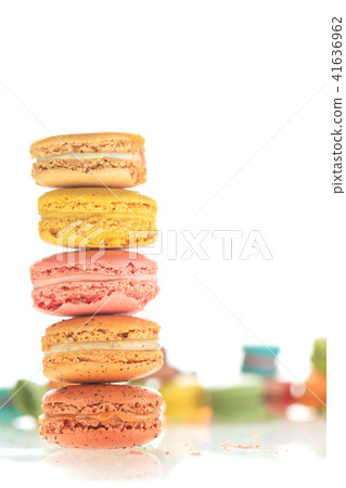 Colorful french macarons on white background. Colorful french macarons on white background. 41636962