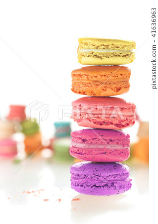 Colorful french macarons on white background. Colorful french macarons on white background. 41636963