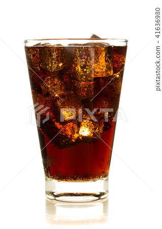 Cola in glass with ice on white background Cola in glass with ice on white background 41636980