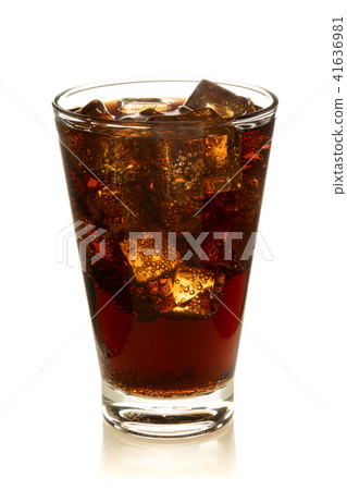 Cola in glass with ice on white background Cola in glass with ice on white background 41636981