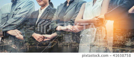 Double exposure business people holding hands. 41638758