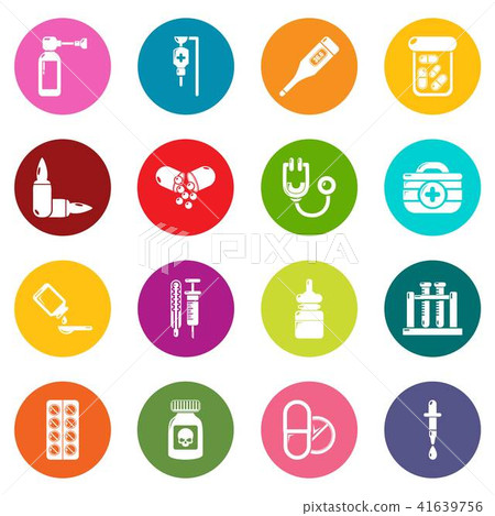 Drug medicine icons set colorful circles vector 41639756